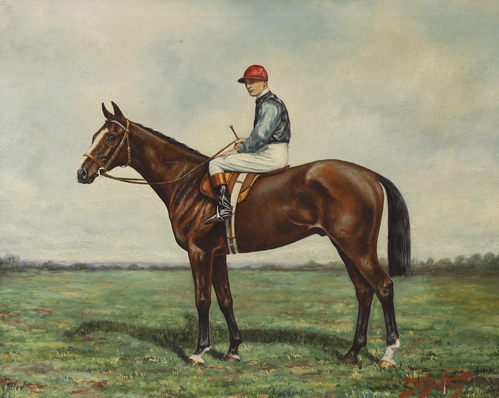 H. Dalton, oil on canvas, Portrait of the Racehorse Re-Echo with Albert Whalley up, Cambridgeshire, signed and inscribed verso, 40 x 50cm